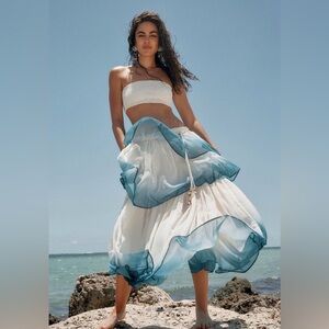 NWT free people dip into the tiers maxi skirt teal cream gypsy boho size medium